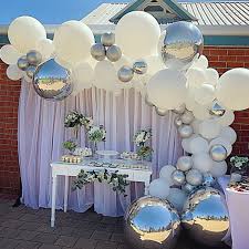 White And Silver Balloon Garland Silver Party Decorations Silver Party Wedding Balloons
