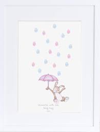 Baby Shower Keepsake Art Rabbit And Umbrella Thumb Finger Etsy Baby Shower Keepsakes Baby Shower Baby Shower Activities