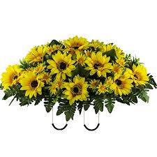 Provides quality silk cemetery flowers and sympathy silks funeral flowers that are specifically designed for the cemetery and the funeral home. Sympathy Silks Artificial Cemetery Flowers Realistic Vibrant Sunflowers Outdoor Grave Decorations Non Bleed Colors And Easy Fit Yellow Sunflower Saddle Pricepulse