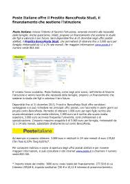 144 dated september 2001) must comply with the rules contained in the current banking law and financial. Poste Italiane Offre Prestito Banco Posta Studi
