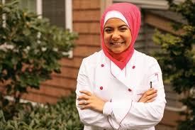 Cute and kawaii muslim female chef wearing hijab holding spatula manga chibi. Meet The First Headscarf Clad Chef On Primetime Television