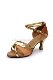 Women S Brown Gold Satin Heels Sandals Latin Salsa With Ankle Strap Dance Shoes D602019 Salsa Dance Shoes Latin Shoes Ballroom Dance Shoes