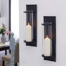 Contemporary metal brown wall candle sconces with antique patina medallions (set of 2). Wall Sconces Decor For Bedroom Dining Room Living Room Black Iron Wall Candle Sconce Holder Set Of 2 Hanging Wall Mounted Pillar Candle Sconces Holder Home Kitchen Candleholders Psp Co Ir