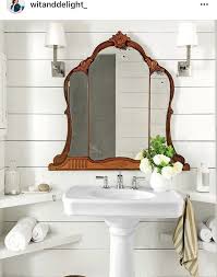 Antique Mirror In A Farmhouse Style Bathroom Vintage Bathroom Decor Modern Vintage Bathroom Bathroom Design Decor