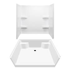 The pictures show the 54x27 2 piece shower in white. 54 X 42 Shower Pan With 3 Piece Fiberglass Surround