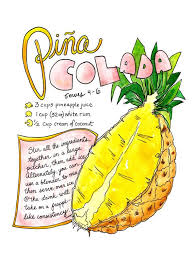 Frozen Pina Colada Illustrated Recipe Watercolor Art Print Etsy Frozen Pina Colada Recipe Drawing Food Illustrations