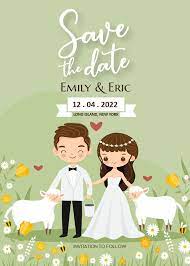 Cute Couple Cartoon Save The Date Wedding Invitation Card Template Kartu Undangan Pernikahan Kartu Pernikahan Undangan Pernikahan
