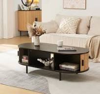 Table basse Tvedestrand, 120x55x40 cm, noir et naturel [en.casa]