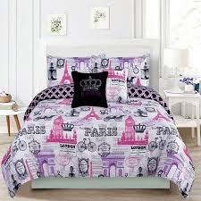 Bedding Queen 5 Piece Girls Comforter Bed Set Paris Eiffel Tower London Pink And Purple Walmart Com In 2020 Paris Themed Bedroom Paris Bedding Girl Comforters