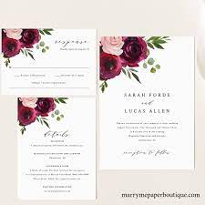 Wedding Invitation Template Suite Burgundy Flowers Editable Etsy Wedding Invitation Templates Wedding Invitations Uk Burgundy Wedding Invitations