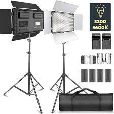 Led Video Light Samtian Dimmable Bi Color 600 Led Studio Lights Lighting Kit 3200k 5600k Led Panel Light With Barndoor 2m Light Stand Carry Bag For Youtube Studio Photography Video Shooting