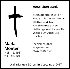 Traueranzeigen von Maria Monter