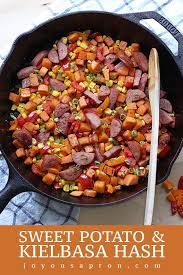 Sweet Potato And Kielbasa Hash Easy Healthy One Pot Meal Cooked In A Cast Iron Is The Perfect Lunch Or Dinner Healthy One Pot Meals Kielbasa Hash Kielbasa