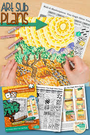 Teach Your Students About Line Variety While Studying Vincent Van Gogh And His Famous Olive Trees Painti Elementary Art Projects Homeschool Art Art Sub Plans