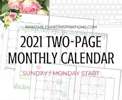Download your free 2021 printable calendar. 2021 Two Page Monthly Calendar Template Free Printable Printables And Inspirations