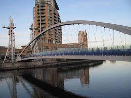 The detroit bridge is a very grand old bridge that spans erie basin at salford quays and of course these days it's just used for pedestrian traffic. Millennium Bridge Lowry Arts Centre Salford Quays