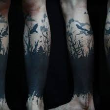 Forest Black Tattoos Solid Black Forest With Birds Tattoo From Pinterest Com Tattoos Blackwork Tattoo Blackout Tattoo Forest Tattoos