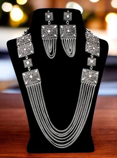 Trendy Oxidised Silver Plated Ethnic Navratri Jewellery Necklace with