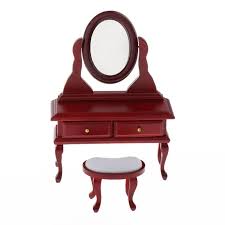 30cm x 50cm x 110cm (to top of mirror); 1 12 Dollhouse Vintage Wooden Dressing Table With Mirror Stool Honeypot Market