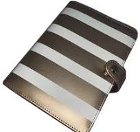 Organizer Planner Metallic Gold Whte Stripe Notebook Diary Daily Weekly  Marked