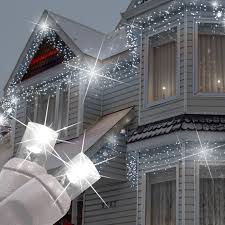 Icicle lights and snowflake lights give you more cool ways to make your house shine. 70 Led Twinkle Wide Angle Pure White Icicle Light Set White Wire Christmas House Lights Outdoor Christmas Lights Led Icicle Lights