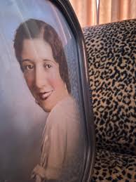 Antique Convex Glass Portrait, Silver Oval Frame 1920s Art Deco Portrait of  a Woman, Coquette Room Decor