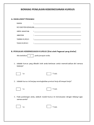 Menyediakan laporan menyeluruh keberkesanan program latihan insan; Borang Penilaian Keberkesanan Kursus