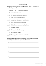 Action Or Linking Verb English Esl Worksheets