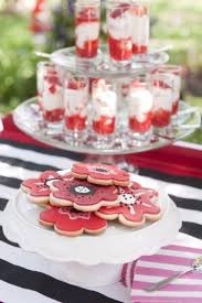65th Birthday Party Favor Ideas Poppy Party With Black White Stripes 65th Birthday Party Ideas Poppy Party Ideas Birthday Parties