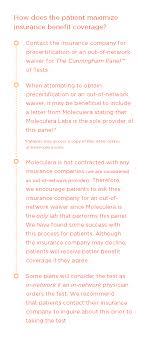 Order single lab tests or popular comprehensive lab test panels over the phone or online in a variety of health categories; 07 Insurance Brochure Page 5 Moleculera Labs