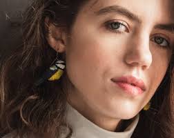 Titmouse Birds Dandle Earrings, Made From Polymer Clay, by Eteniren