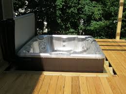 Clean and safe water every time you soak. You Can Easily Drop Your Spa Into A Deck But We Think It S Smart To Leave 12 18 Above The Deck Surface To Make For An Eas Hot Tub Deck Hot Tub