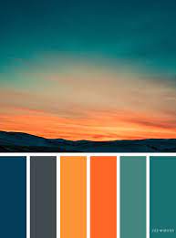 Orange radiates happiness and warmth and is psychologically known to help us look on the bright side of life. Orange Teal Sky Inspired Color Palette Landscape Color Scheme Orange Color Palettes Summer Color Palette Color Schemes Colour Palettes