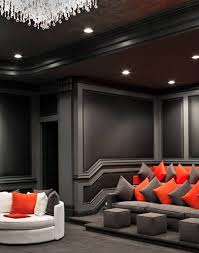 Heidini Home Theater I M In Love With The Dark Colors And Added Pop Of Color Home Theater Rooms Home Home Theater Design