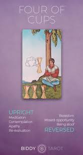 The presence of each card influences all of the cards spread before you. Four Of Cups Tarot Card Meanings Biddy Tarot Biddy Tarot Cups Tarot Tarot Card Meanings
