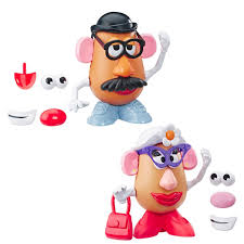 Foam overlay with set of detachable male eyes, nose, moustache, mouth and set of detachable female eyes, nose, lips and hat. Toy Story Mr Potato Head Classic Mr And Mrs Potato Heads