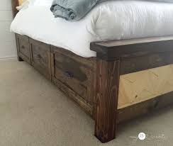 White cedar/seagrass frame headboard framed with seagrass low profile footboard boxspring required nightstand, light, accessories not. Farmhouse Storage Bed With Geometric Pattern Diy Storage Bed Diy Bed Frame Easy Bed Frame With Storage