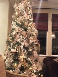 Elegant White Gold Bronze Christmas Tree Ribbon On Christmas Tree Holiday Christmas Tree Christmas Tree Decorations