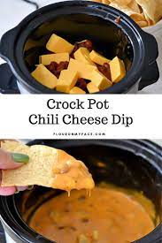Easy Crock Pot Cheesy Chili Dip Recipe Recipe Chili Dip Recipes Chili Cheese Dips Dip Recipes Crockpot