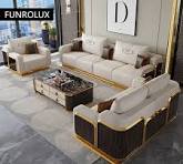 Kulit Mewah Modern dengan Set Sofa Kayu, Sofa Tempat Duduk 2/3/4 Mode, Sofa  Kulit untuk Ruang Tamu Menerima Warna Khusus