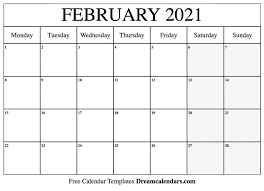 2021 Calendar February Template In 2020 2021 Calendar Free Printable Calendar Monthly Monthly Calendar Printable