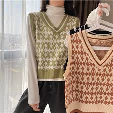 Womens sweater vest v neck. Knitted Sweater Vest 177270 Korean Outer Wear Sen Women S Sweater Shopee Malaysia
