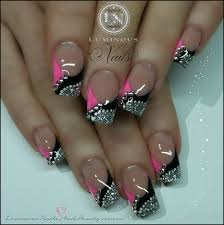 Pink Black And Glitter Nails Hot Pink Black Silver Nails Luminous Nails Black Silver Nails Nail Art Designs