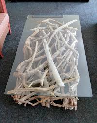 Driftwood coffee table with rectangular glass top. 29 Incredible Driftwood Coffee Tables