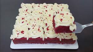 In a large bowl, combine the cake mix, milk, flour, eggs, egg yolks, butter and vanilla; Super Moist Delicious Red Velvet Slice Cake With Cream Cheese Frosting Recipe Youtube