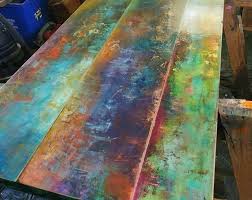 Funky Painted Reclaimed Door Coffee Table Bronze Patina Etsy Painted Coffee Tables Whimsical Painted Furniture Painted Dining Table