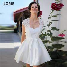 1950s vintage wedding dresses tea length half sleeve short bridal gown plus size. Lorie 2020 Mini Short Satin Wedding Dresses With Lace Jacket Summer Beach Wedding Gowns Boho Wedding Party Dress Plus Size Wedding Dresses Aliexpress
