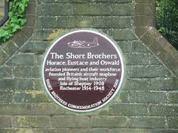 Horace Short, Eustace Short, Oswald Short, and Short Brothers red plaque