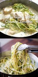Creamy Garlic Zucchini Noodles Recipe With Alfredo Chicken Video Recipe Video In 2021 Chicken Recipes Zoodle Recipes Healthy Dinner Recipes Chicken