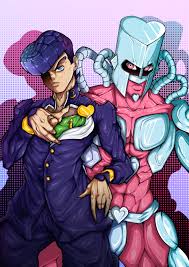 It is clad in tall headgear, part of a mask; Artstation Josuke C R A Z Y D I A M O N D Tudor Trandafir